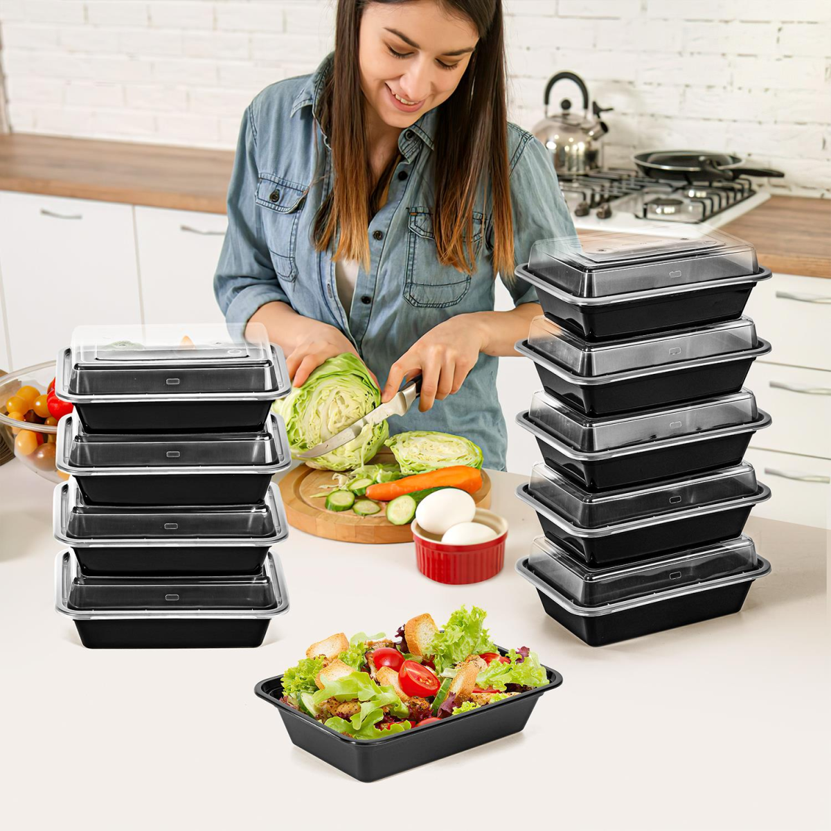 Vinsani 30 Pack 1 Compartment Meal Prep Containers, 28 oz, Airtight Leak-Resistant Lids, BPA-Free Plastic, Microwave Freezer Dishwasher Safe, Stackable Storage