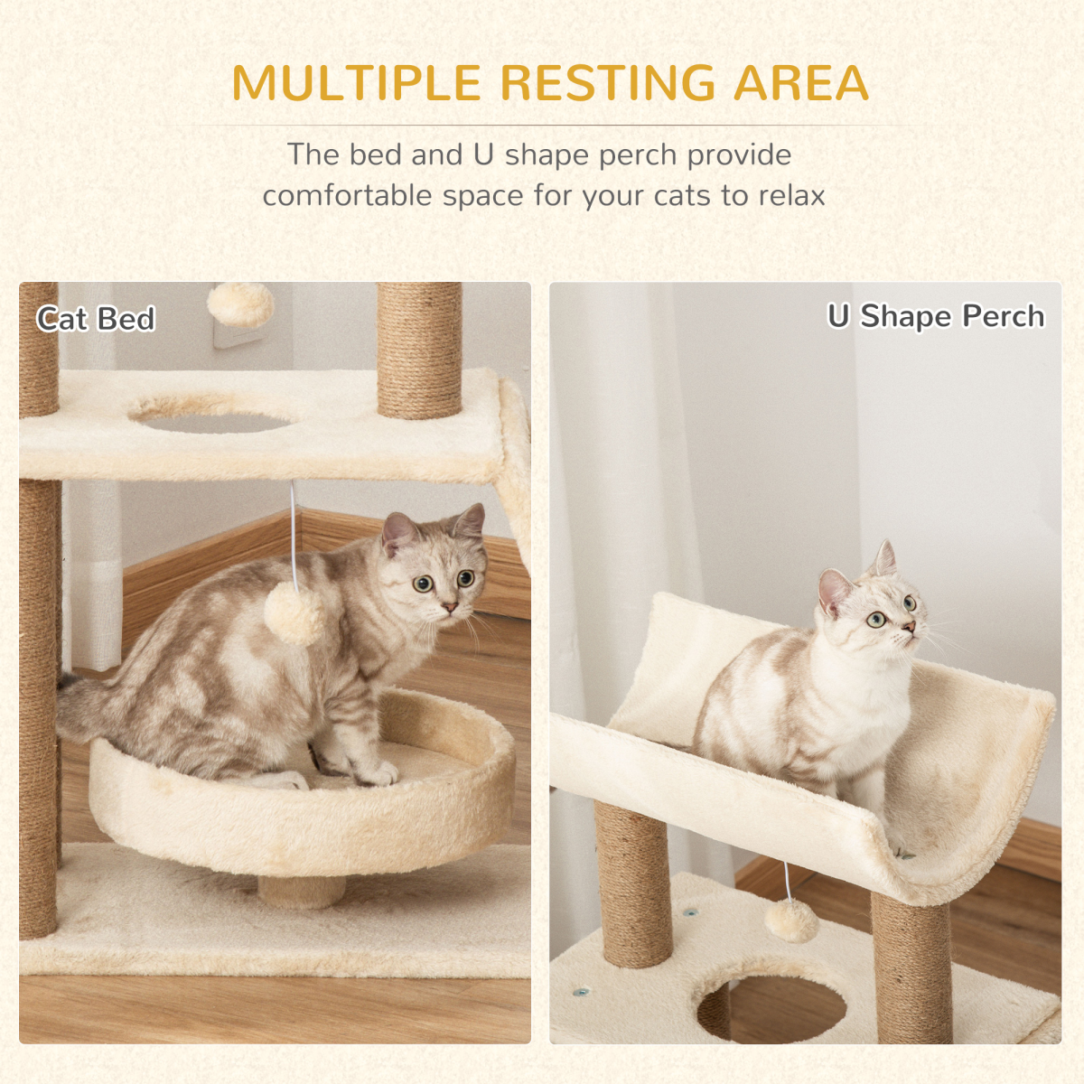 PawHut Multi-Level Cat Tree Kitten Tower with Scratching Post, Scratching Pad, Bed, Perch and Dangling Toy Balls