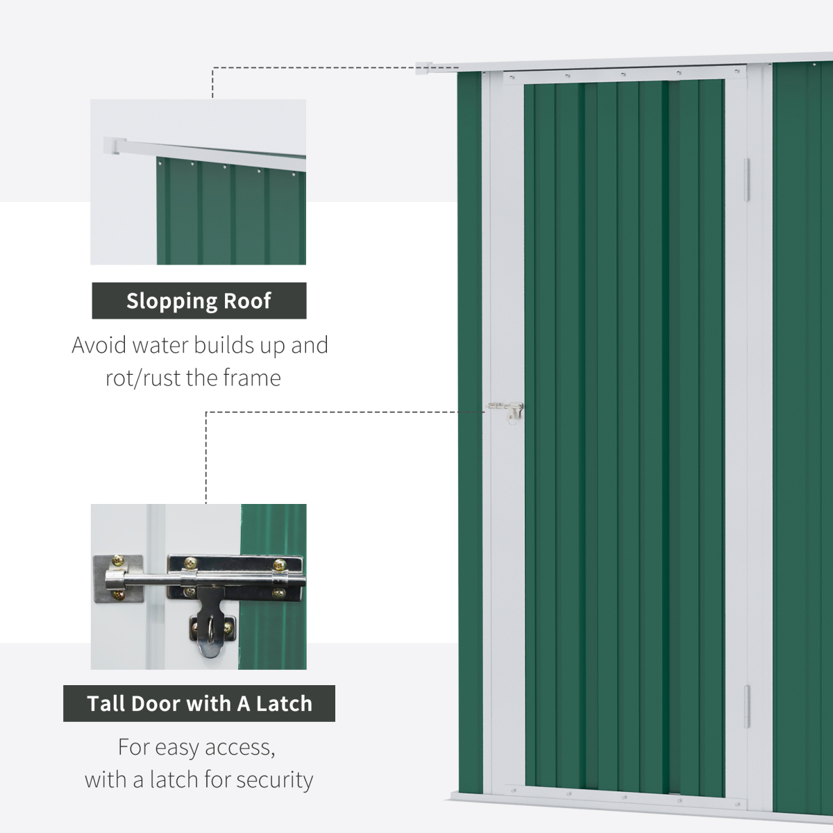 Outsunny 4.7ft x 2.8ft Steel Garden Shed with Sloped Roof and Latch Door, Green