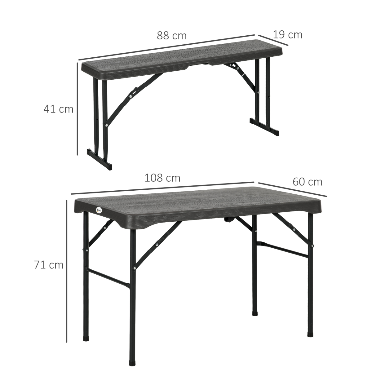 Outsunny Foldable HDPE Picnic Table Set with 2 Benches, Dark Grey