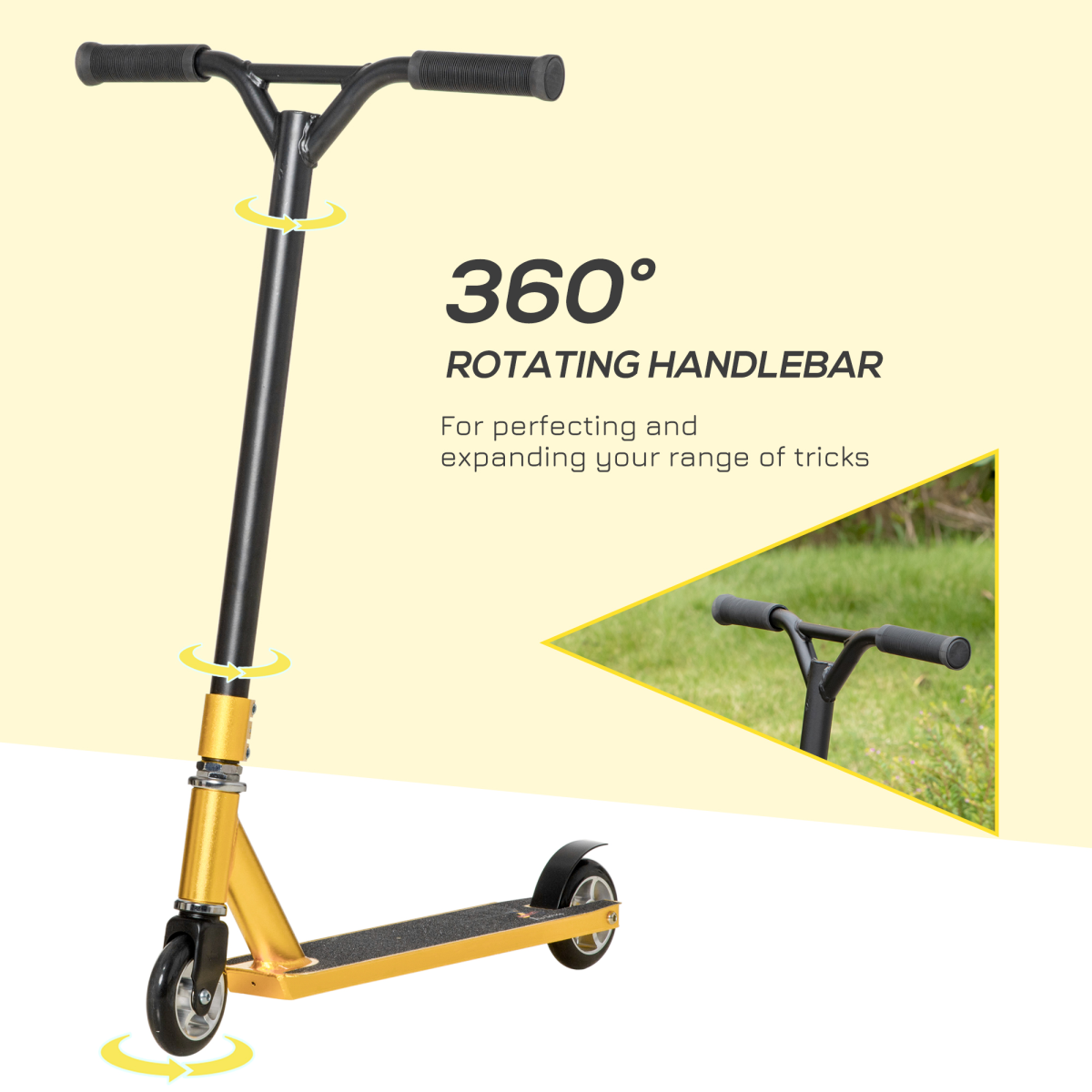HOMCOM Stunt Scooter for 14+ Beginners, Entry Level Trick Scooter, Steel and Aluminum Alloy Frame, 360 Swivel Handlebars, Rear Wheel Brake, 100mm PU Wheels
