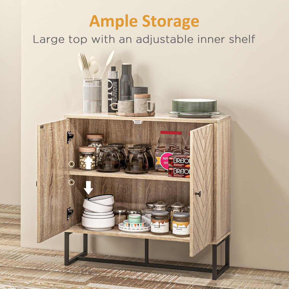 Embossed Arrow Storage Cabinet with Adjustable Shelf and Metal Handles