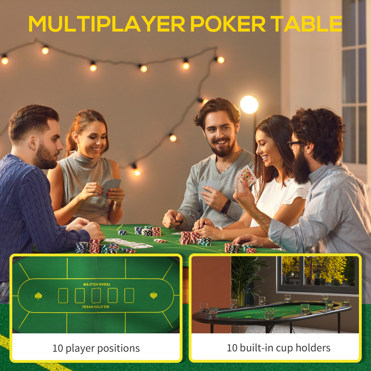 SPORTNOW Foldable 10-Player Poker Table Top with Cup Holders & Carry Bag