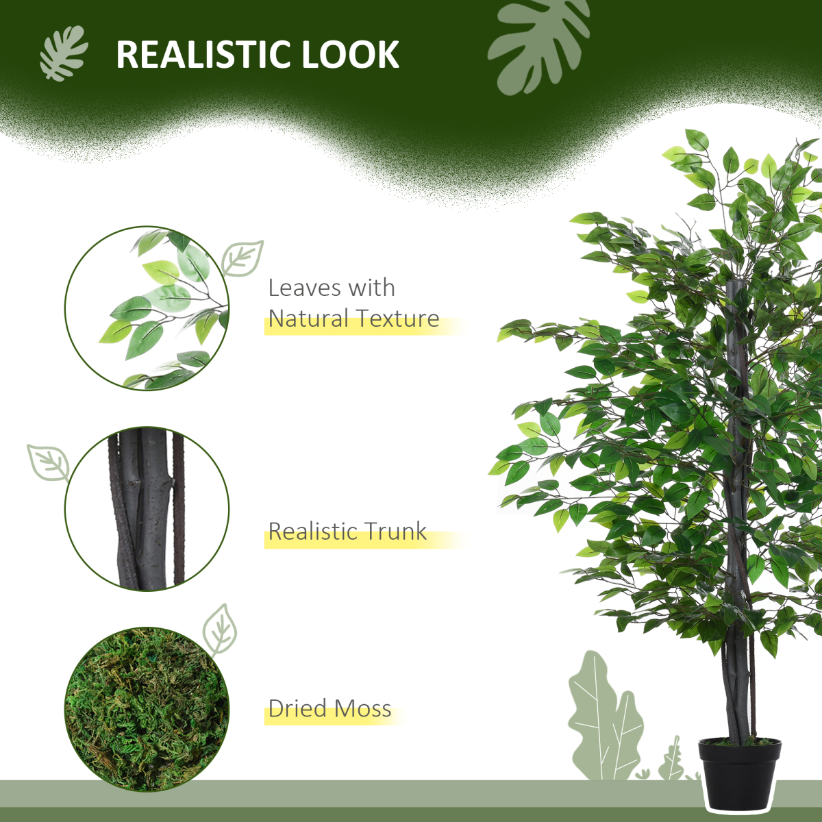 145cm Artificial Banyan Tree Faux Decorative Plant with Cement Pot