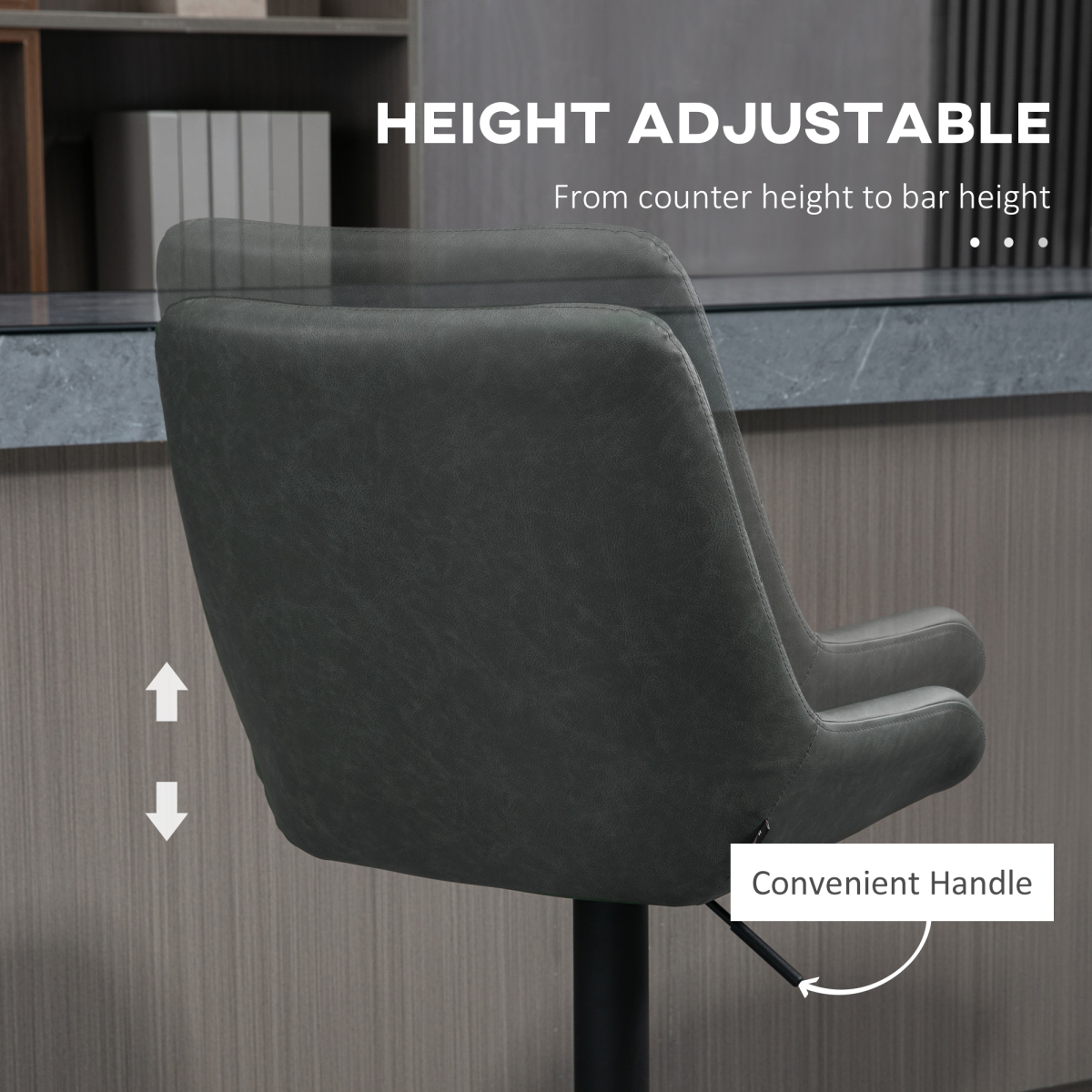 HOMCOM Set of 2 Adjustable 360° Swivel Bar Stools, Grey