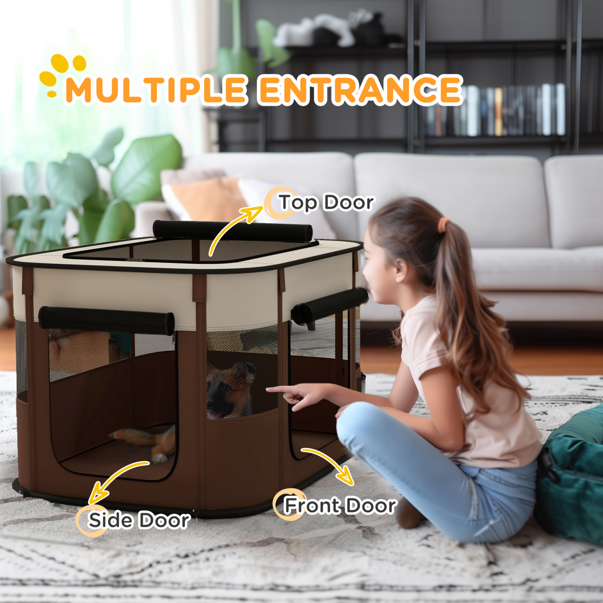 PawHut Foldable Portable Pet Pen for Small Animals, Brown