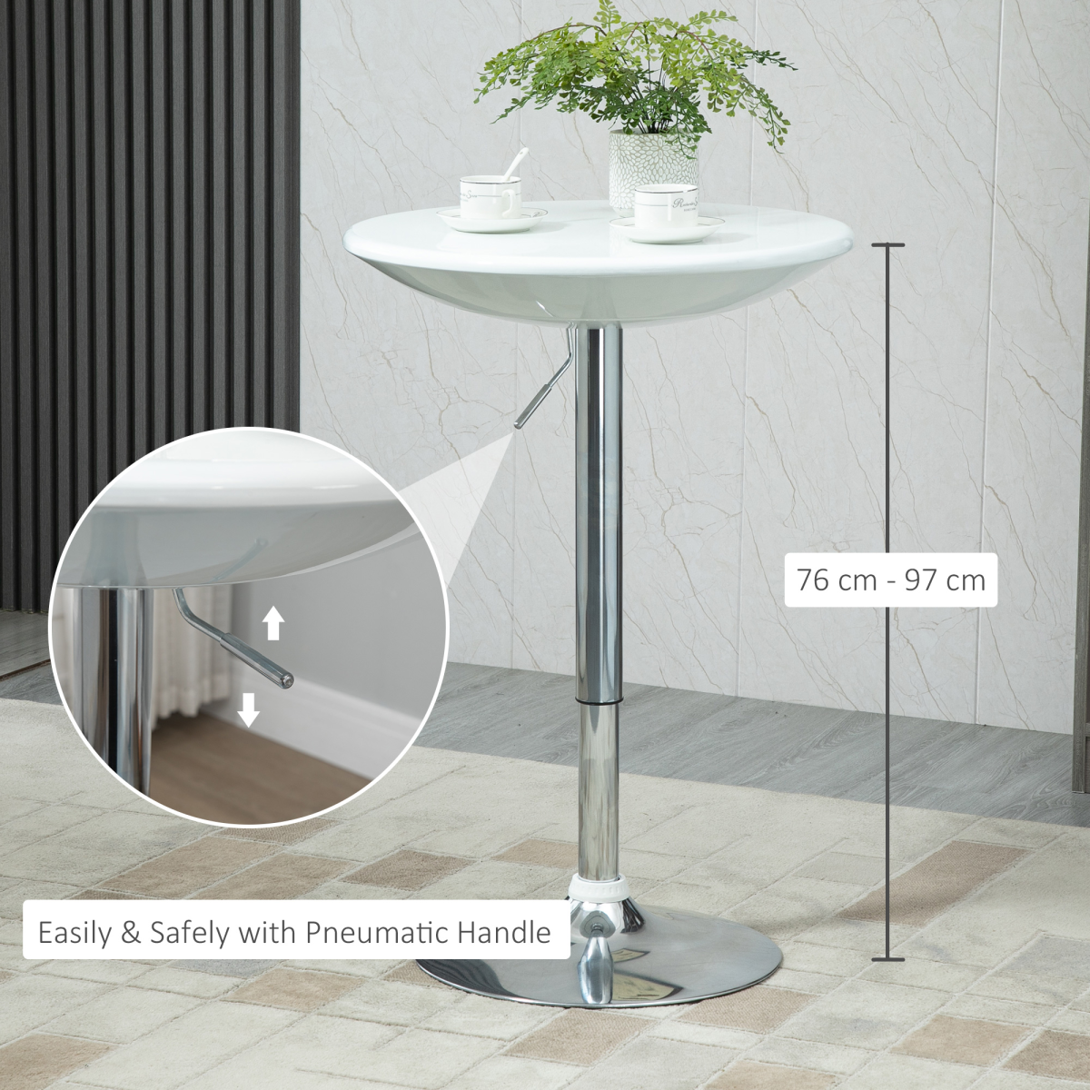 HOMCOM Adjustable Swivel Bistro Pub Table with Painted White Top and Steel Base