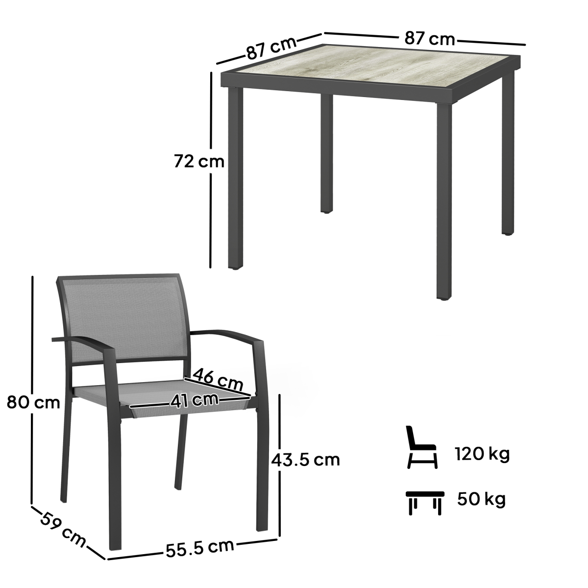 Outsunny Grey 5 Piece Garden Furniture Set with Square Table and 4 Stackable Armchairs