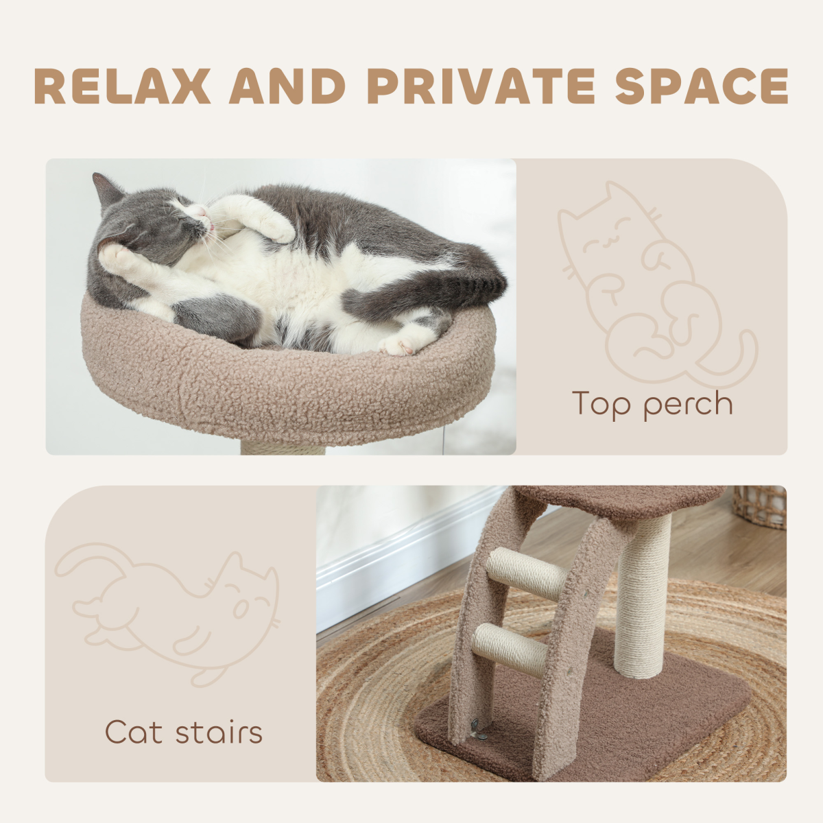 PawHut 88cm Indoor Cat Tree with Scratching Post & Cat House, Brown