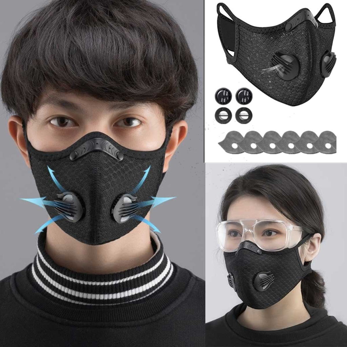 (2Pack)Reusable Half Face Cover Mask w/ Filter Cycling Outdoor Sport Face Mask