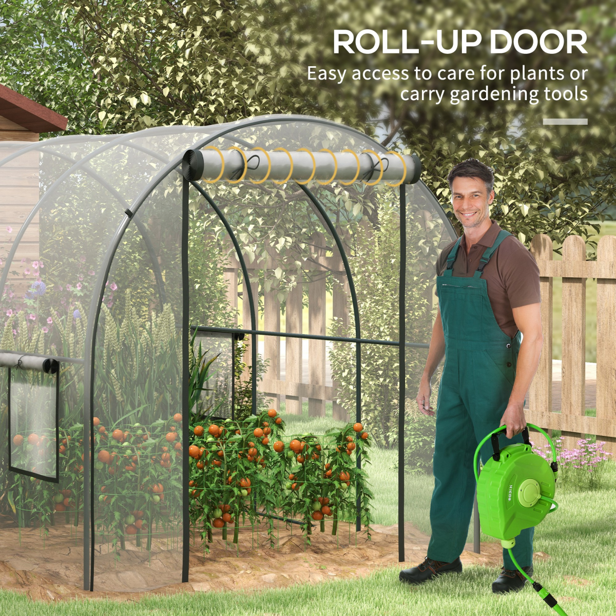 Outsunny 3 x 2 x 2m Clear Polytunnel Greenhouse with Roll-Up Door, Mesh Windows, Steel Frame