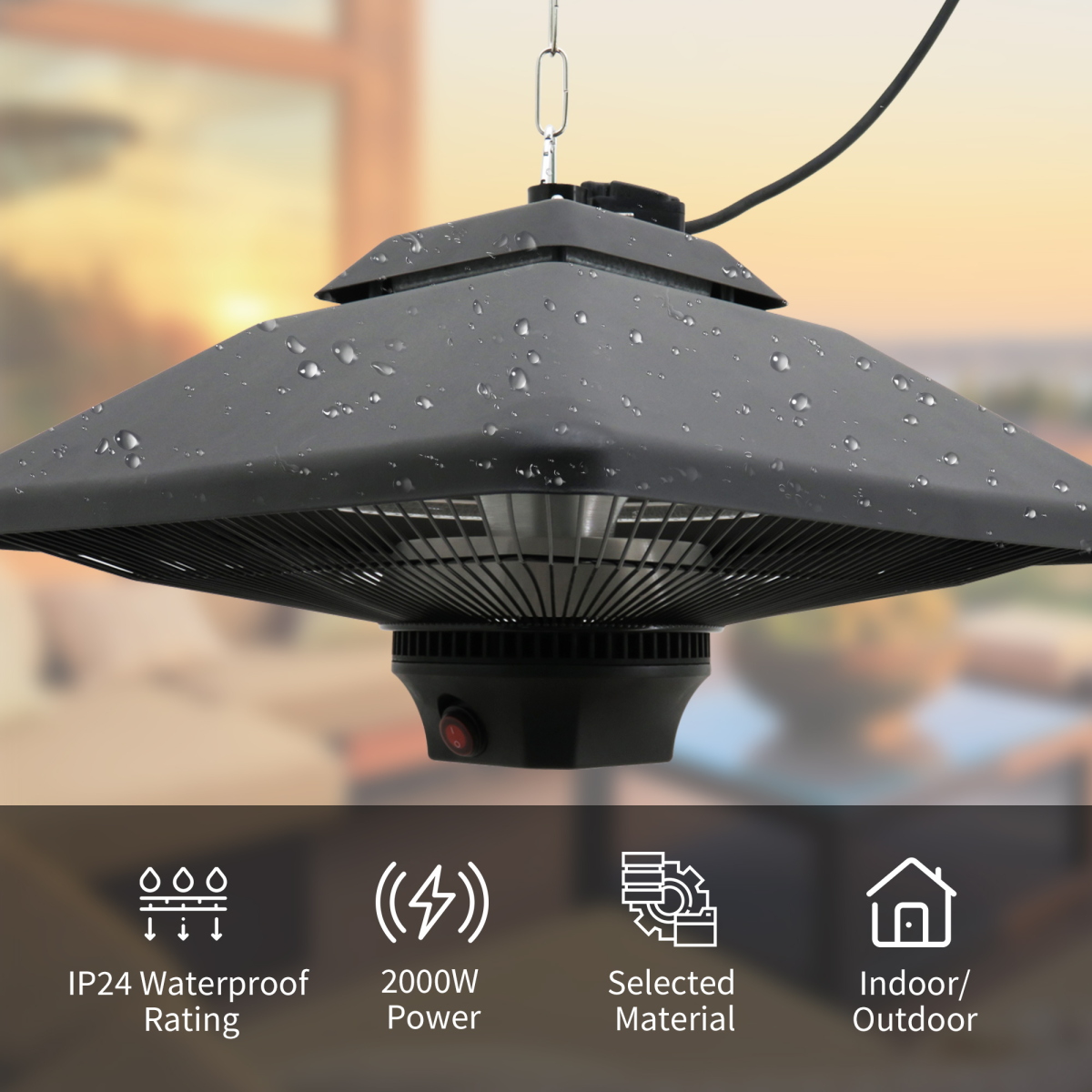 Outsunny 2000W Electric Outdoor Hanging Heater with LED Light
