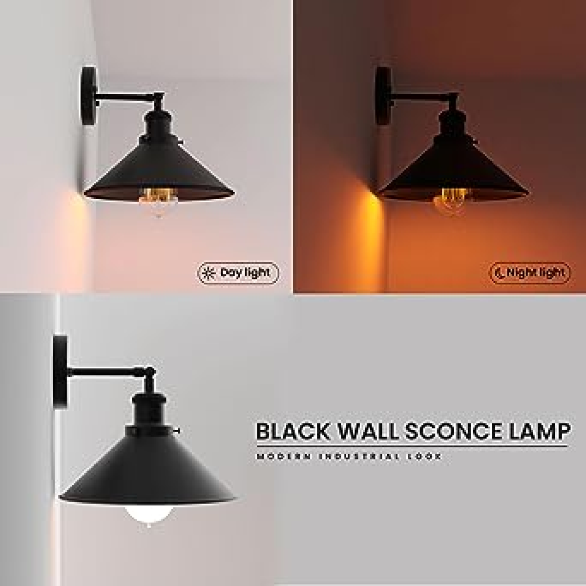 Black Vintage Retro Cone Shade Wall Sconce with E27 Holder