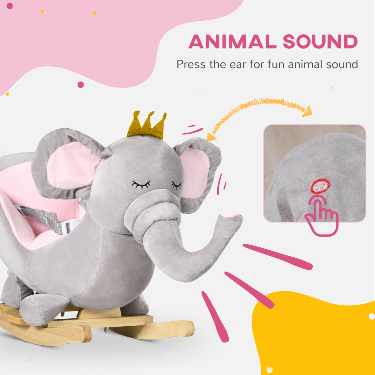 Baby Elephant Rocking Chair Rocker Toy with Sound, 18-36 Months