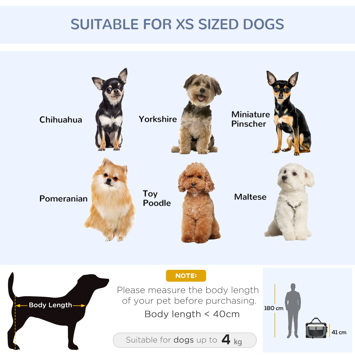 60cm Foldable Pet Carrier with Cushion for Mini Dogs and Cats, Grey