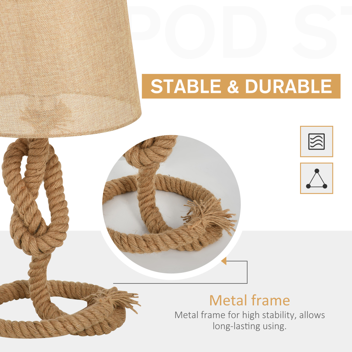 Beige Hemp Rope Table Lamp with Linen Shade, Nautical-Inspired, British Standard Plug, E27 Bulb Required, HOMCOM