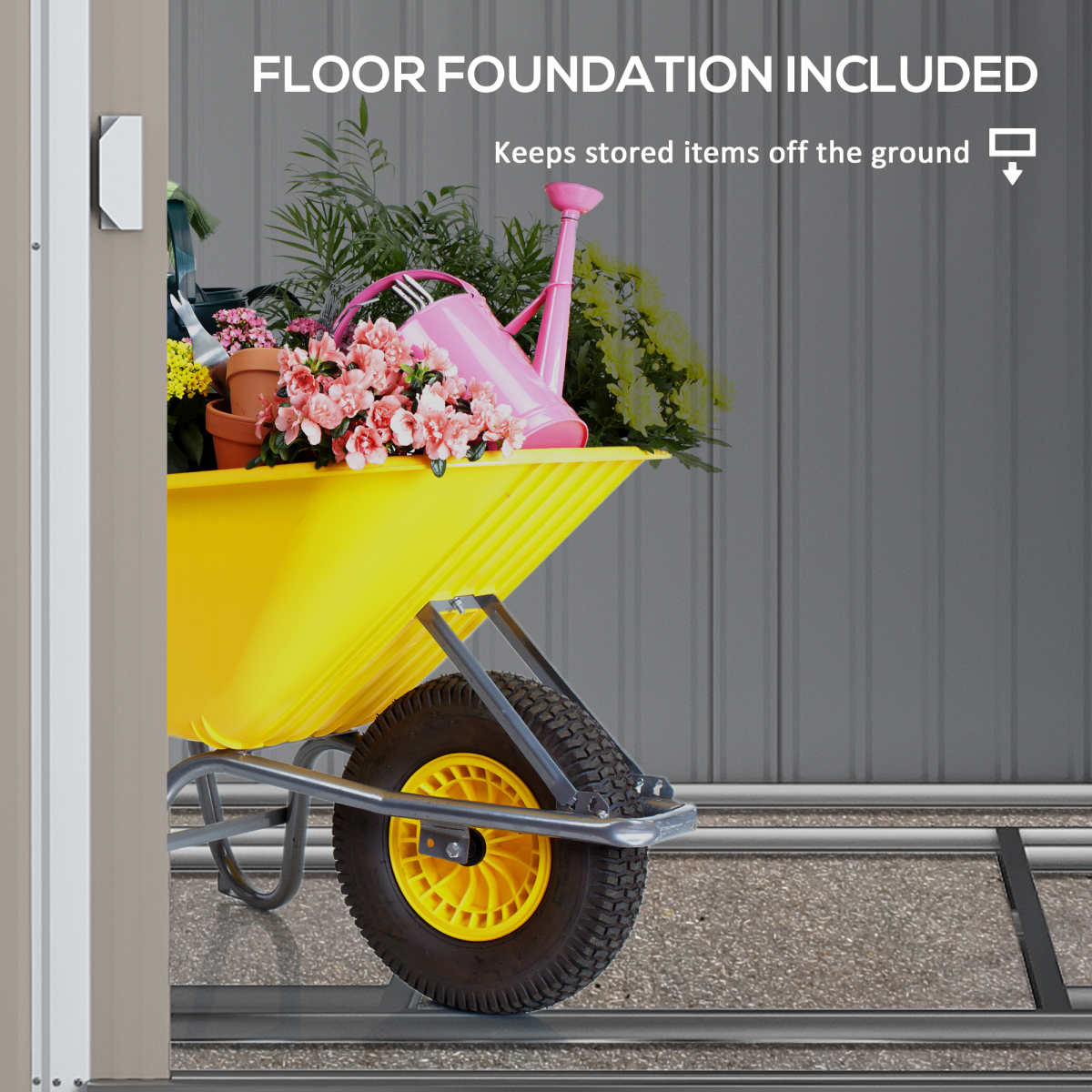 Outsunny 5 x 7 ft White Galvanized Steel Lean-To Garden Shed with Floor Foundation, Sliding Doors and Ventilation Windows