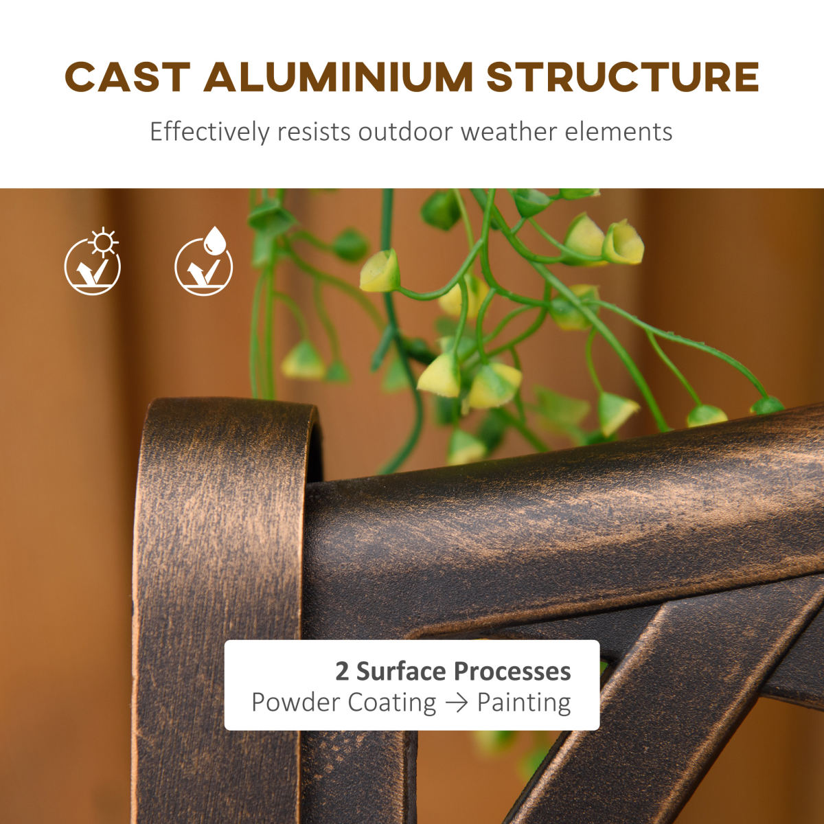 Outsunny Cast Aluminium 2 Seater Outdoor Bench, Bronze