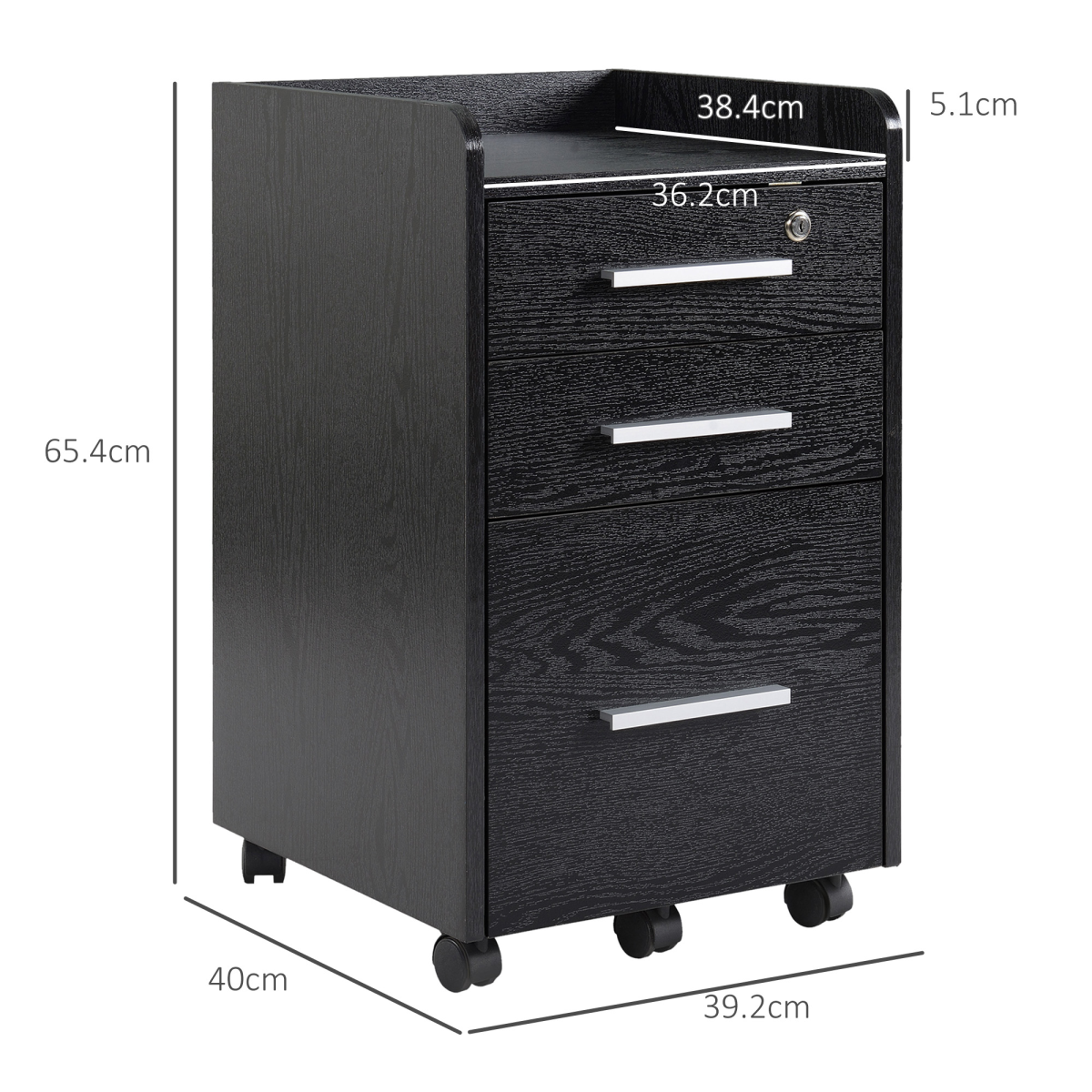 HOMCOM Compact Black Office Storage Cart with Wheels, 3 Drawers