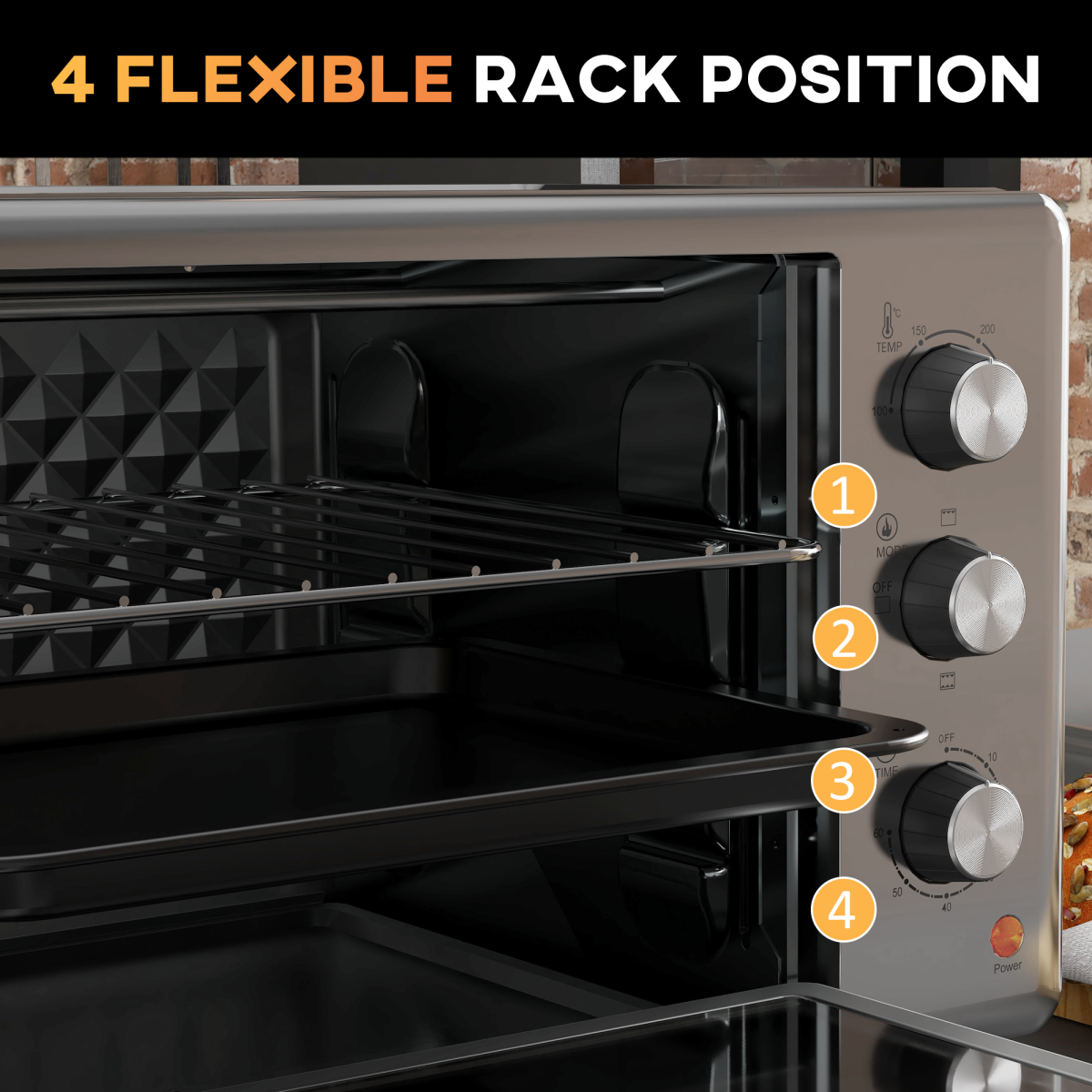 HOMCOM 30L Mini Oven, 1600W Compact Countertop Oven with Adjustable Temperature and 60-Minute Timer, Silver