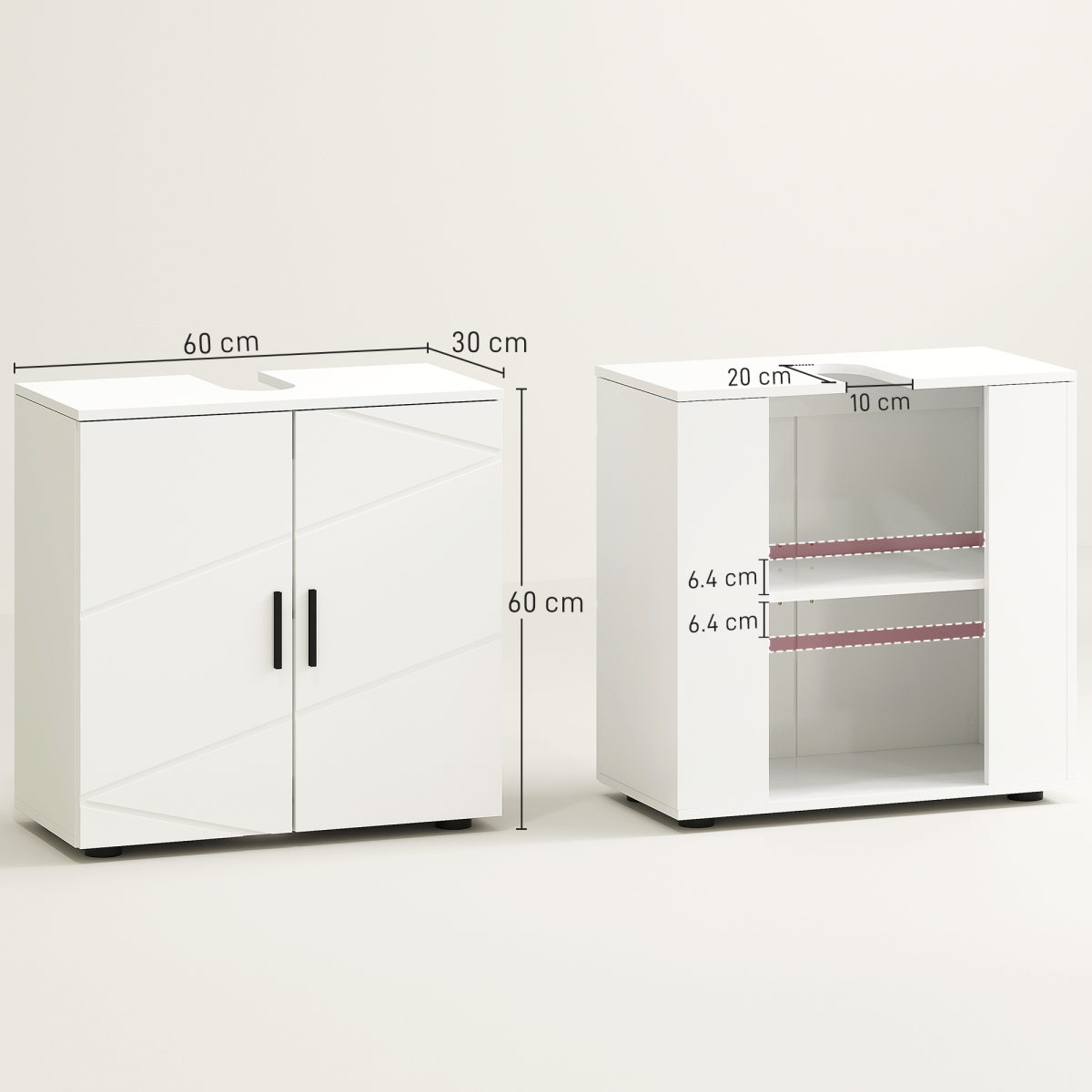 kleankin White Bathroom Vanity Cabinet, Under Sink Storage with Shelf
