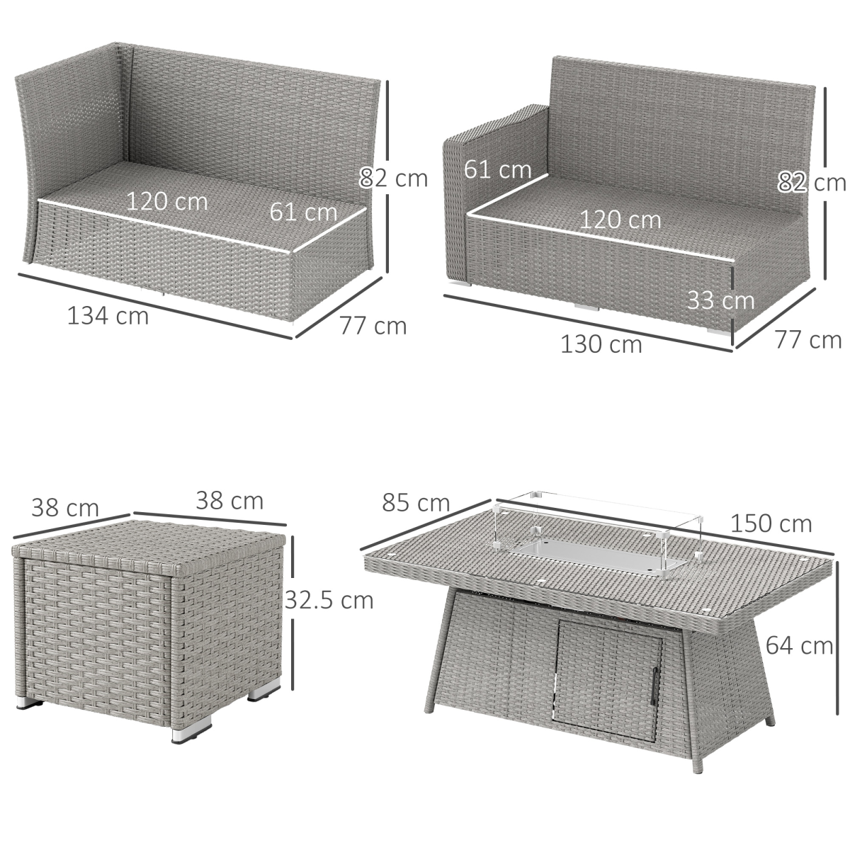 Outsunny Grey Fire Pit Table Set, 50,000 BTU Outdoor Heating