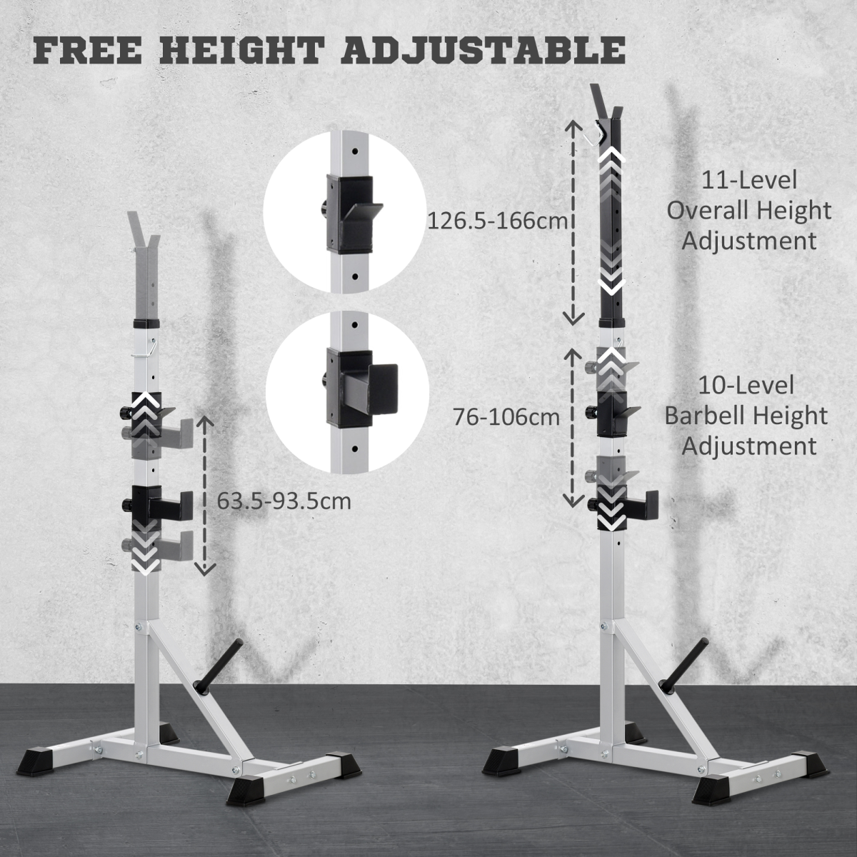 Adjustable Pair of Barbell Squat Racks with 3 Barbell Holders, Steel Frame, 200kg Max Load