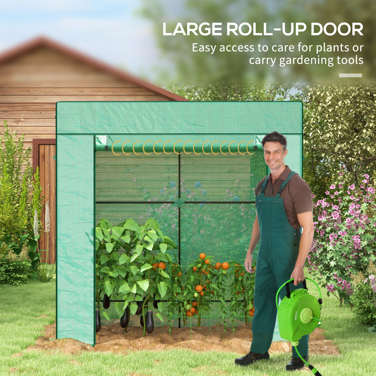 Outsunny Lean-to Walk-In Greenhouse with Roll-Up Door and Mesh Windows, 196 cm