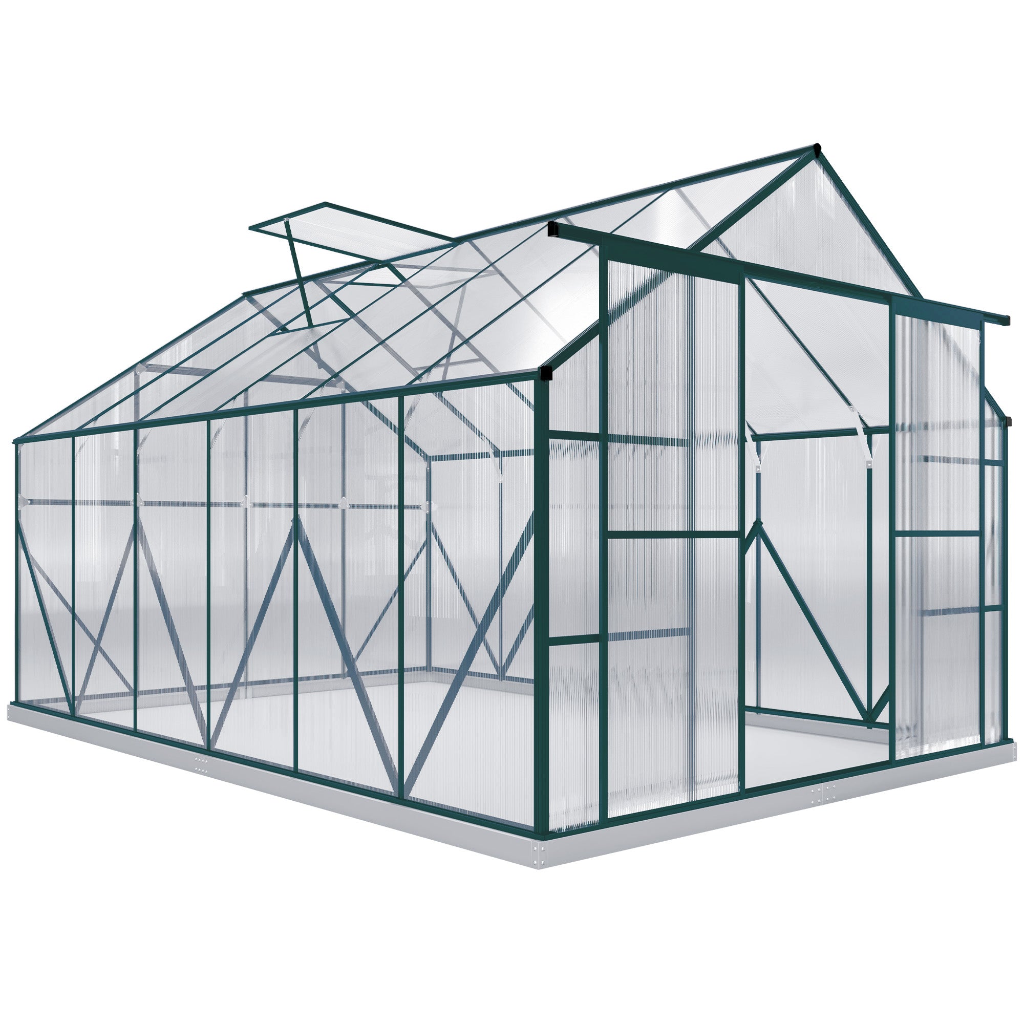12x8ft Walk-In Polycarbonate Greenhouse with Double Sliding Doors