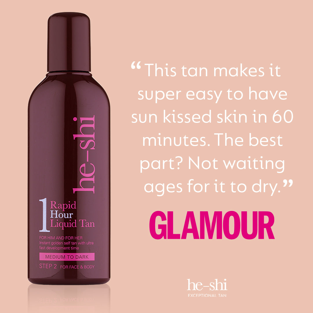 He-Shi Rapid 1 Hour Liquid Self Tan for Face and Body - Medium to Dark - Quick Dry