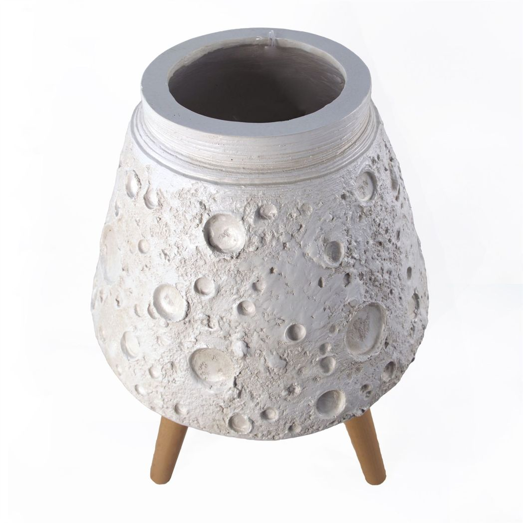 Leaf Large Lunar White Fibreglass Composite Planter with Wooden Legs, 62cm x 40cm