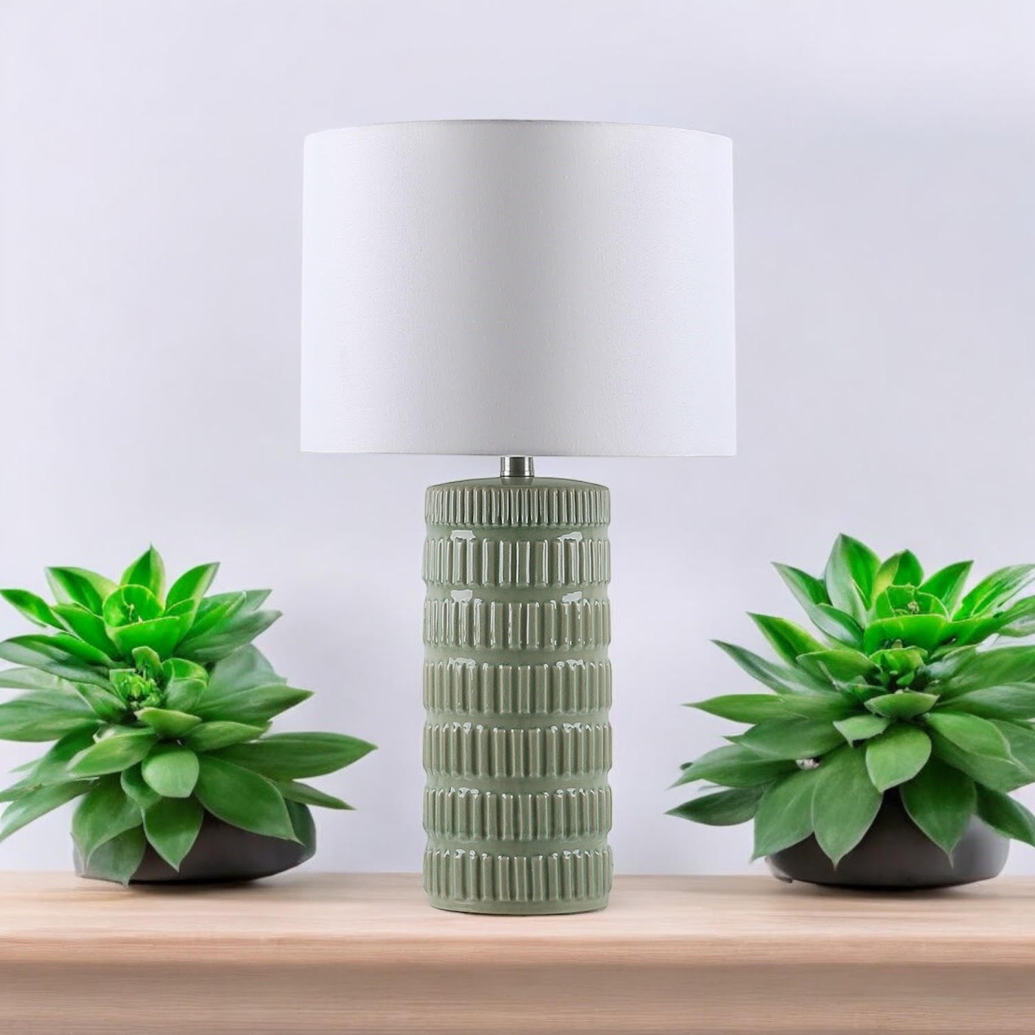 MSL 43cm Ceramic Table Lamp with Shade, Inline Rocker Switch, Double Insulated