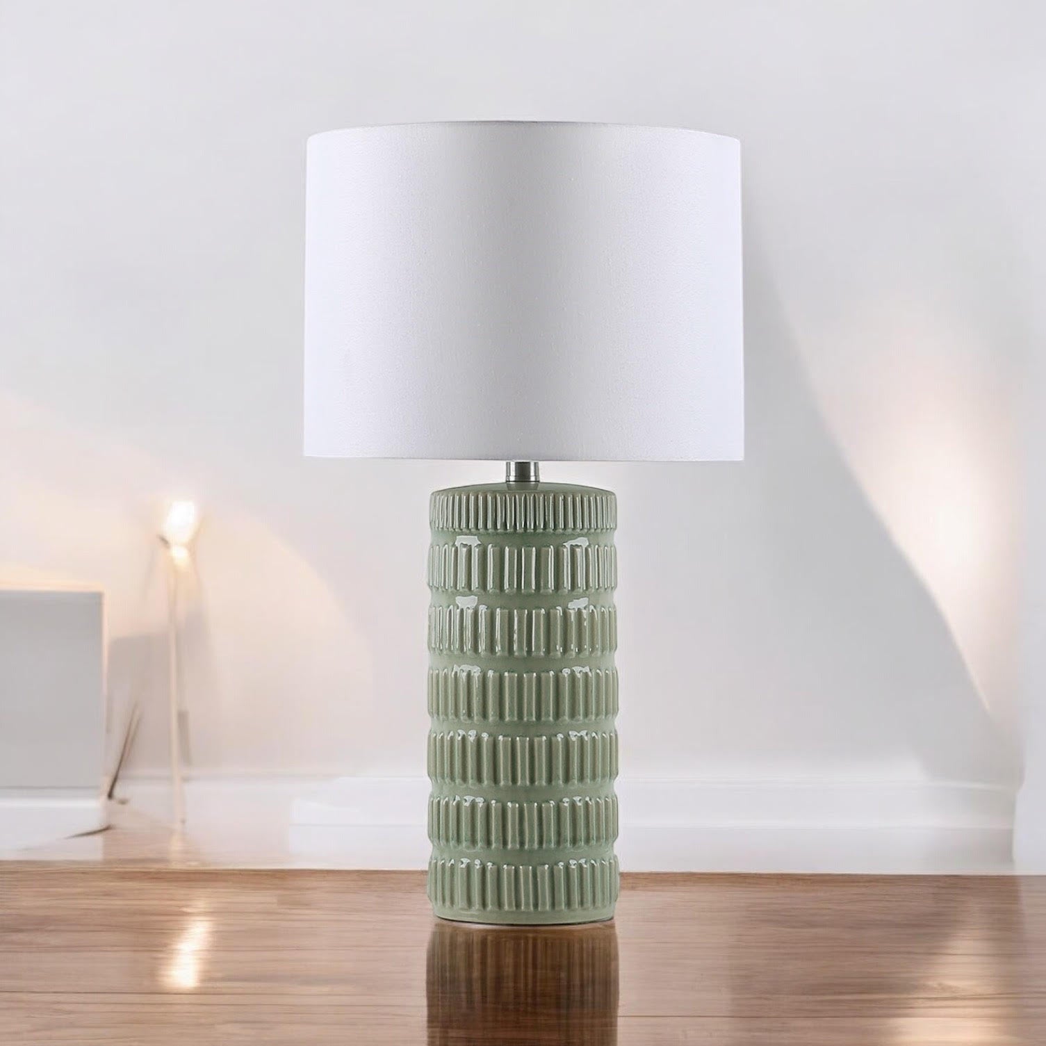 MSL 43cm Ceramic Table Lamp with Shade, Inline Rocker Switch, Double Insulated