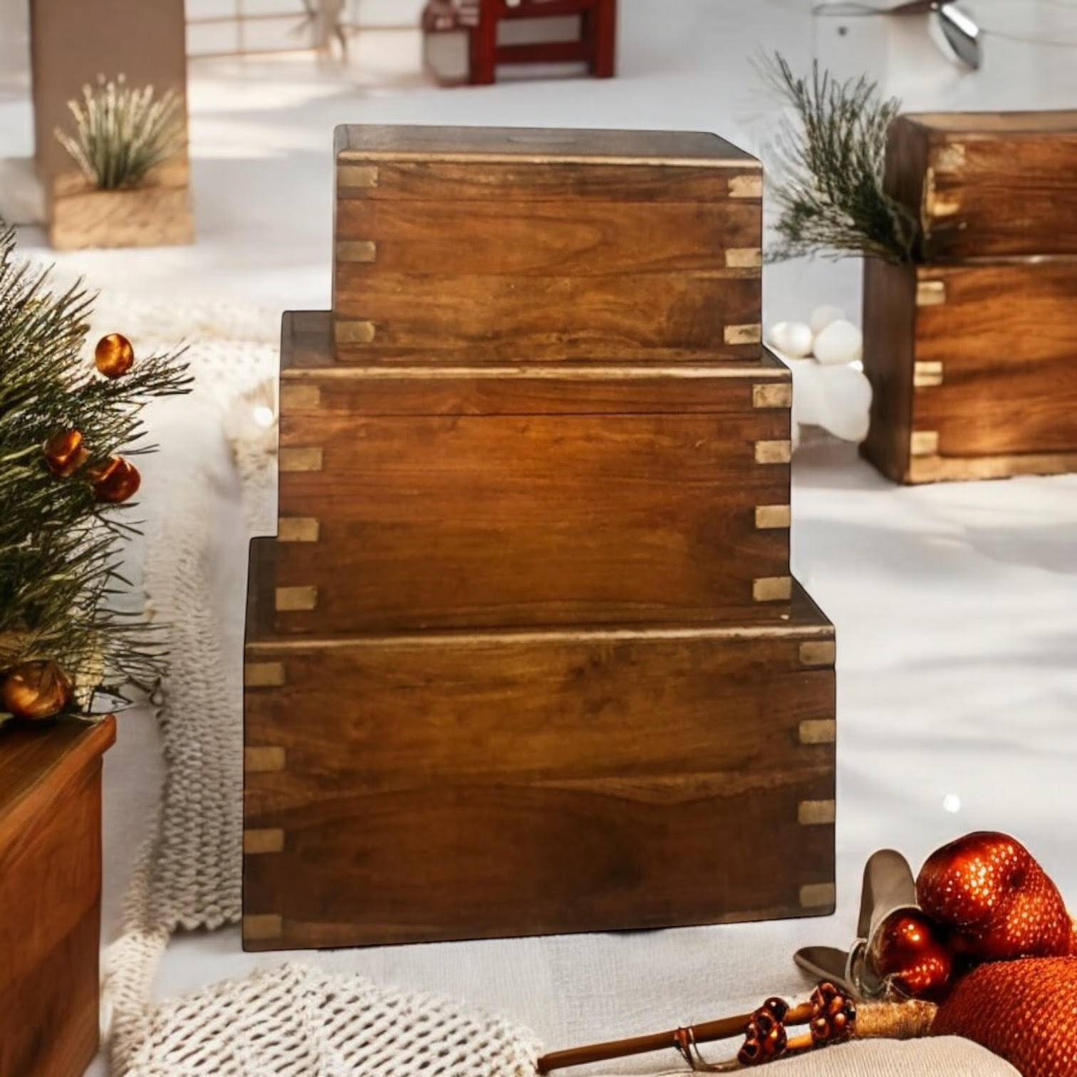 MSL 90cm Set of 3 Wooden Chests