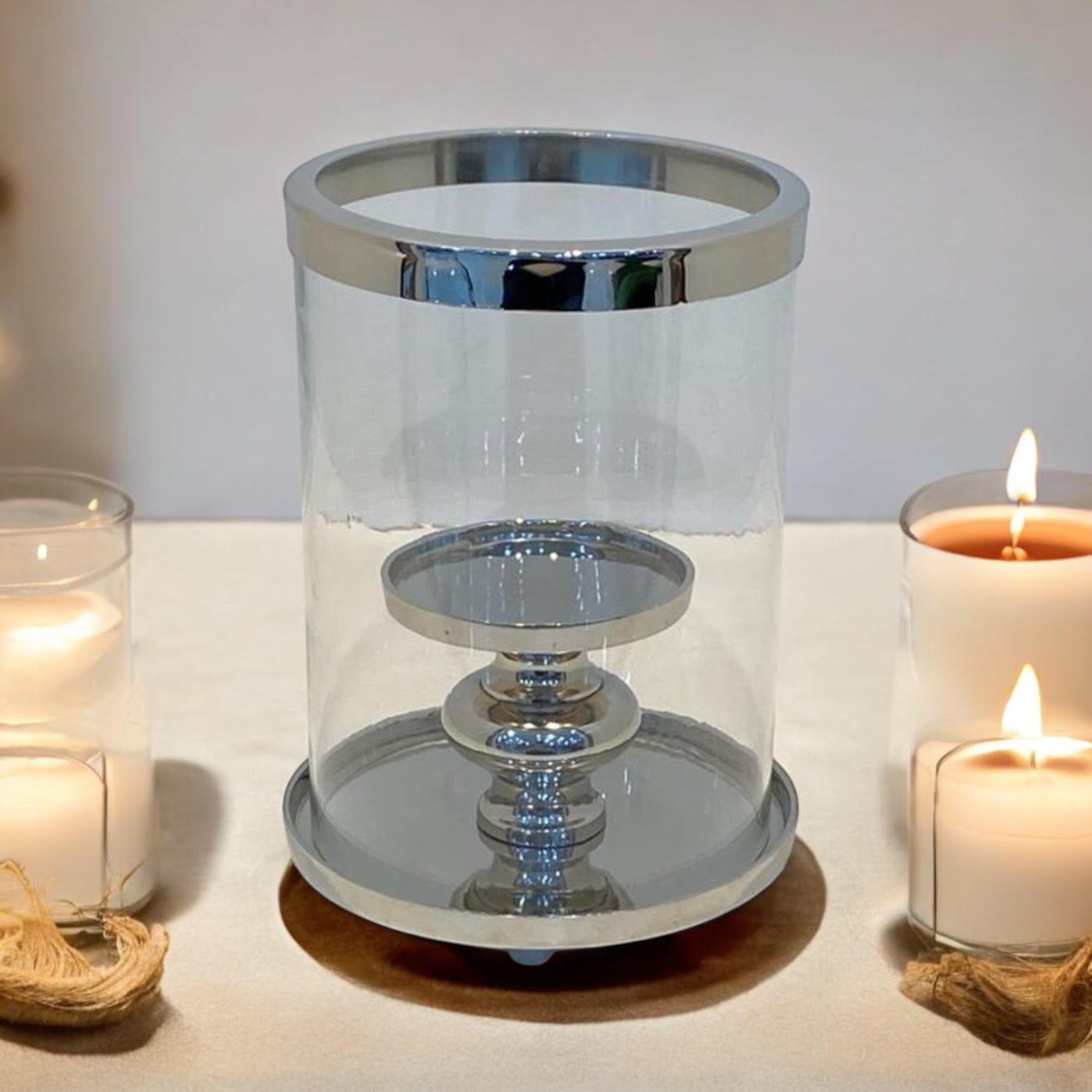 MSL 22cm Nickel Plated Hurricane Candle Holder, Distressed Finish, Hand Finished