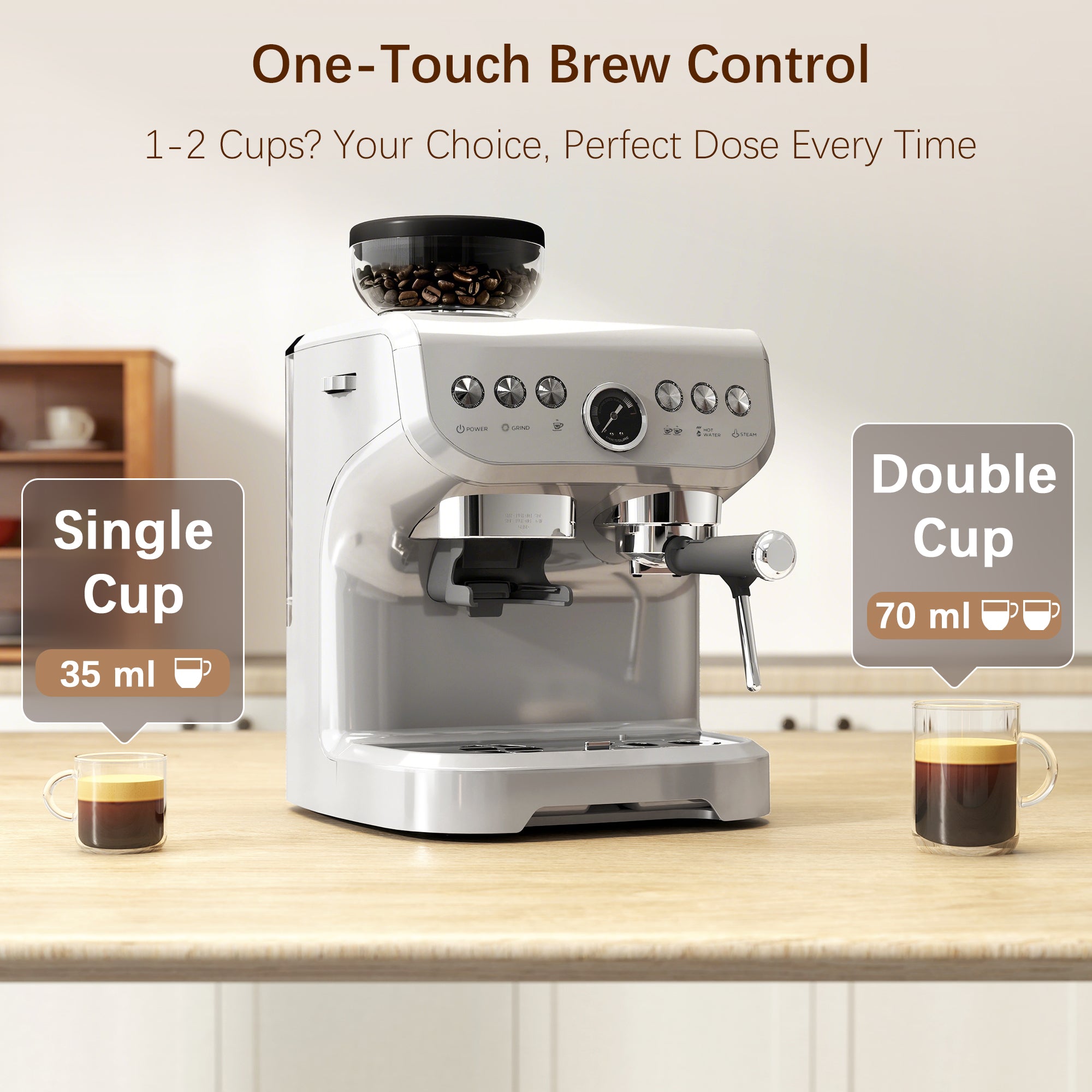 HOMCOM Espresso Machine with Bean Grinder, Steam Wand, 15 Bar, Silver