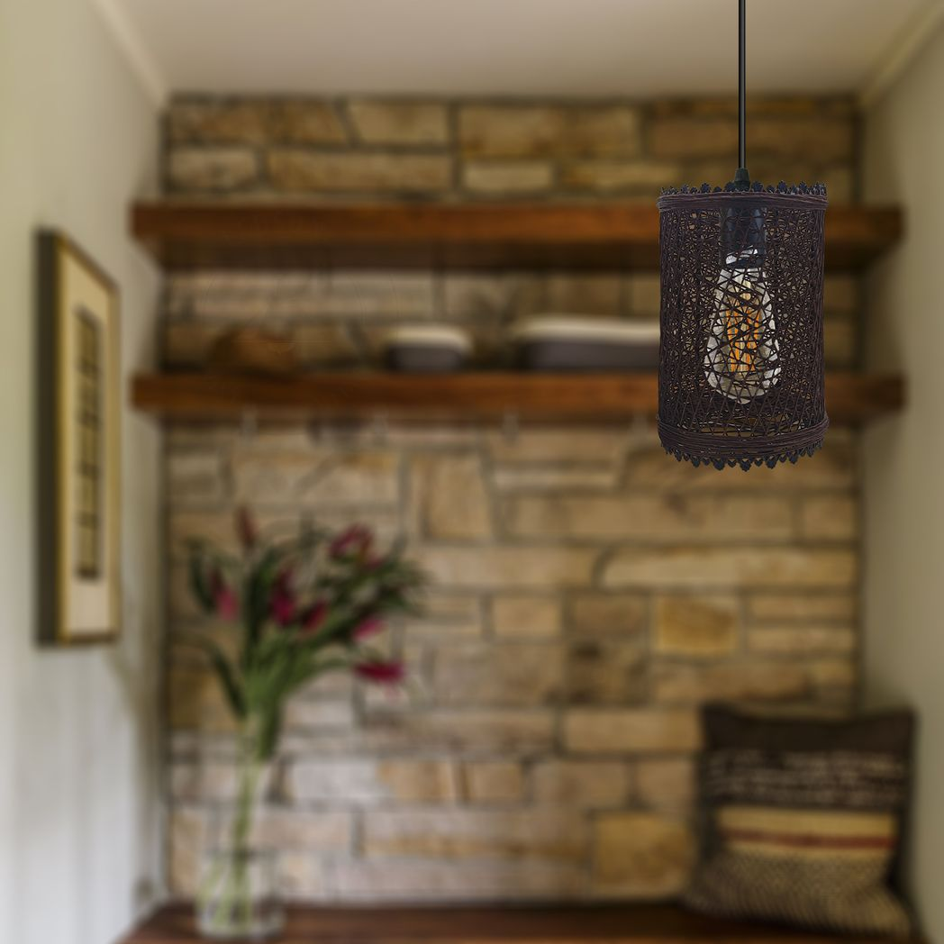 Single Natural Wicker Rattan Ceiling Pendant Light Shade E27 Base Adjustable cord Handmade Pendant Lighting Fixture