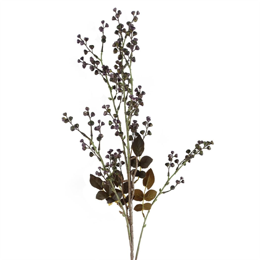 Pack of 6 85cm Artificial Dark Purple Berry Stems with Silk Leaves