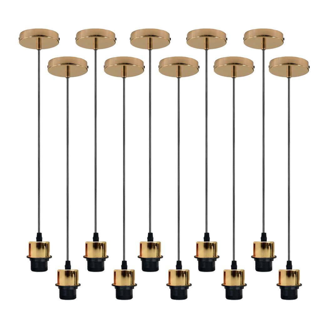 10 Pack French Gold E27 Pendant Light Holders, 95cm Cable