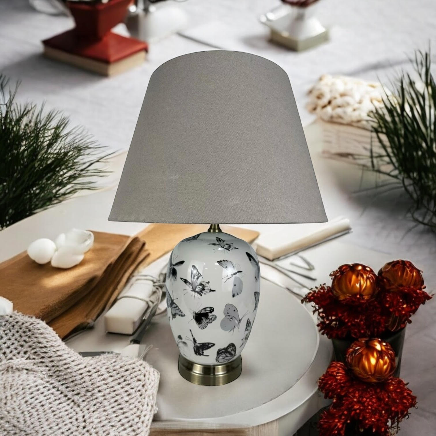 MSL 41cm Traditional Ceramic Table Lamp with Shade, Inline Rocker Switch, Double Insulated