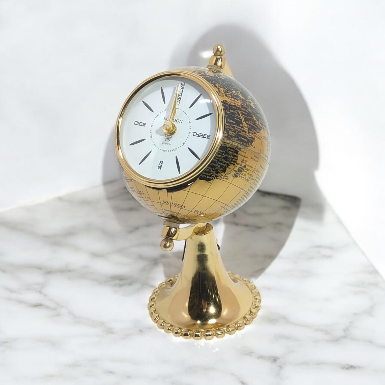 MSL Hand Finished Table Clock with Globe Design, 1 AA Battery