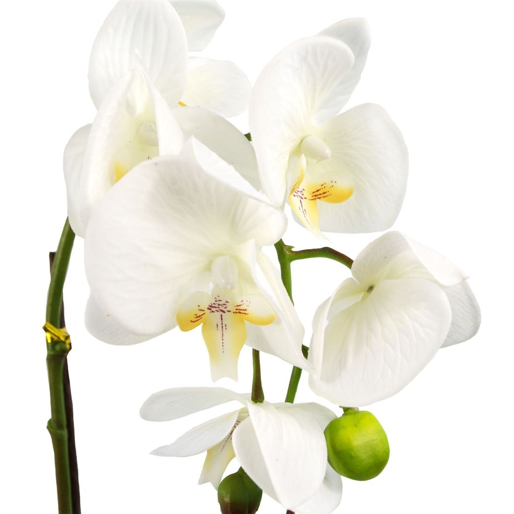 Leaf 46cm Artificial White Orchid Plant with 7 Real Touch Flowers and Plastic Decorative Pot