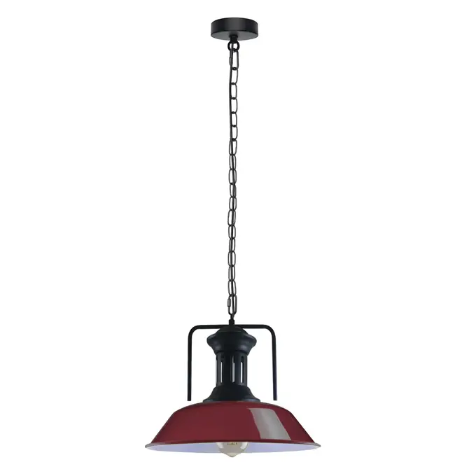 Vintage Retro Burgundy Metal Bowl Pendant Light Shade, E27, Adjustable Chain, Indoor