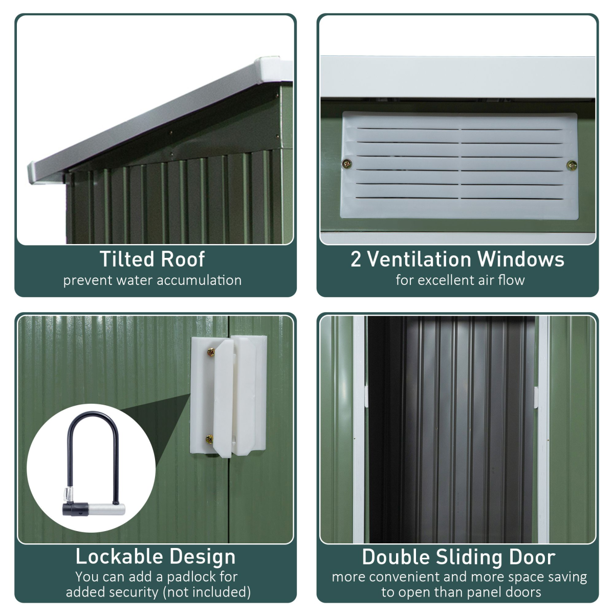 Outsunny Garden Storage Shed with Sloped Roof, Double Sliding Doors, 213 x 130 x 173cm