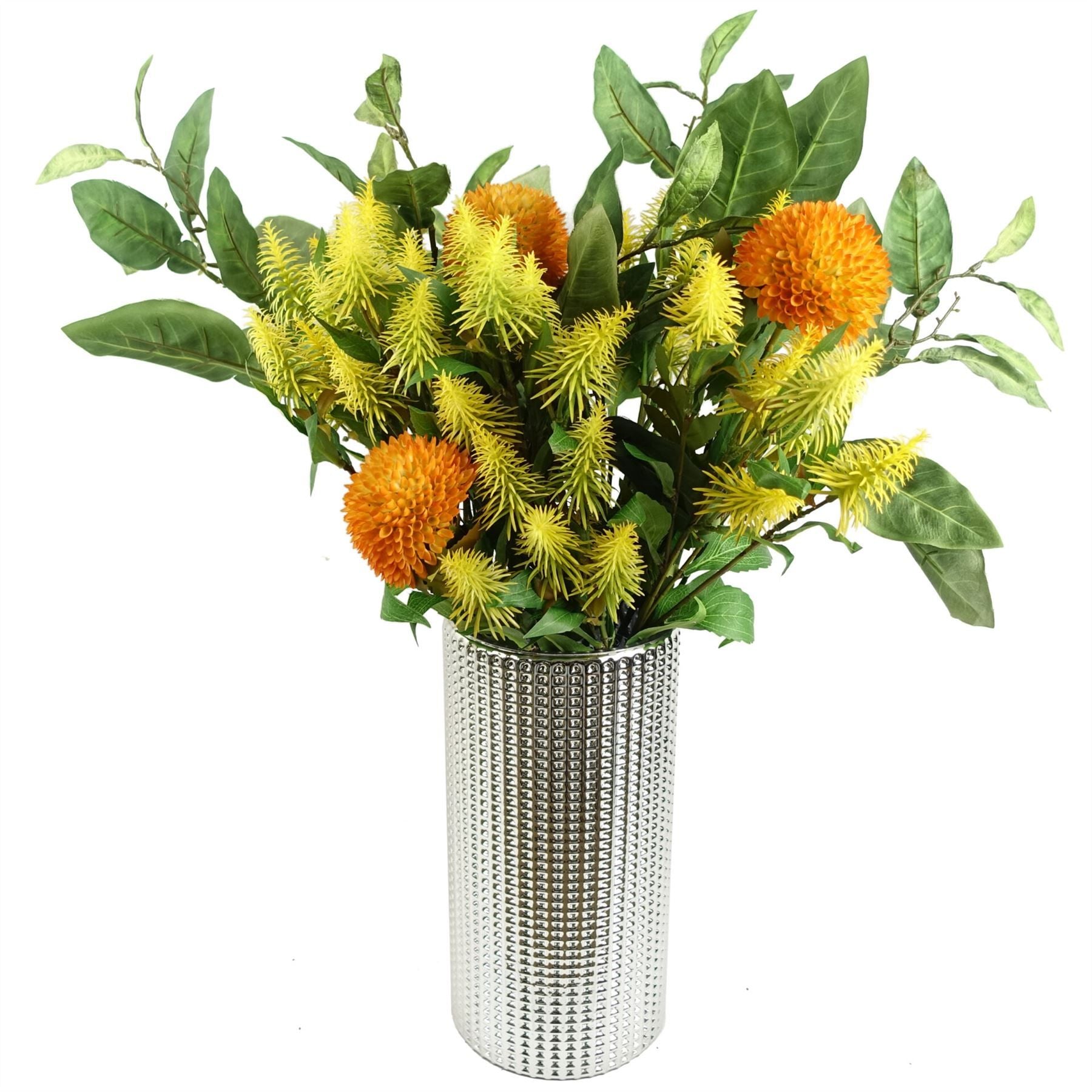 Leaf 70cm Yellow Large Ball Dahlia Artificial Flower Stem