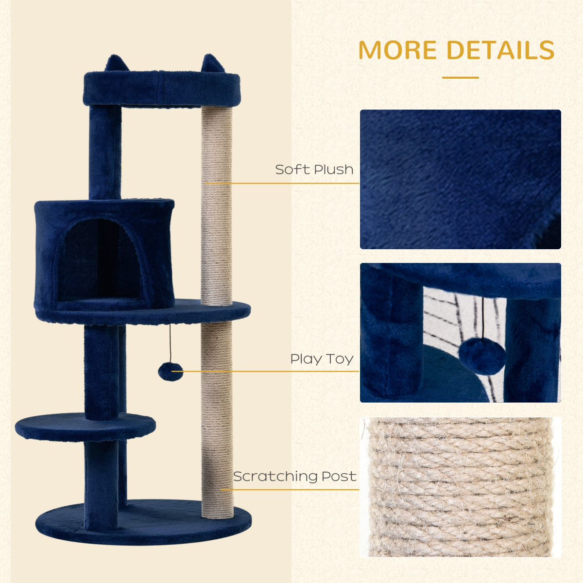 PawHut 104cm Deluxe Multi-Tier Cat Activity Tree with Scratching Posts, Top Round Ear Perch, House, Platform and Hanging Ball