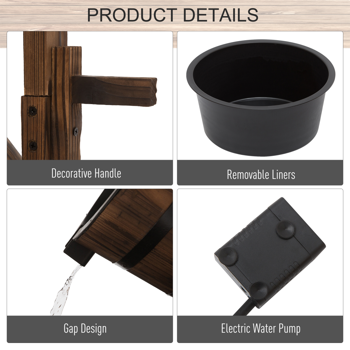 Outsunny Fir Wood Outdoor Wishing Well Garden Fountain with Pump