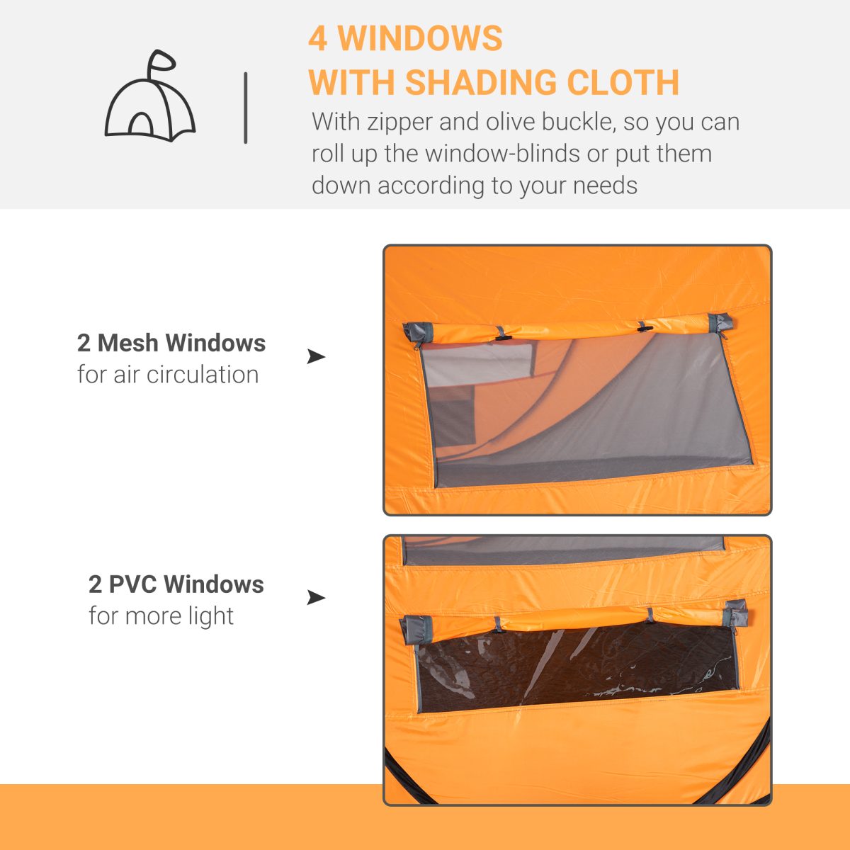 Camping Tent Dome Pop-up Tent with Windows for 4-5 Person Orange Outsunny