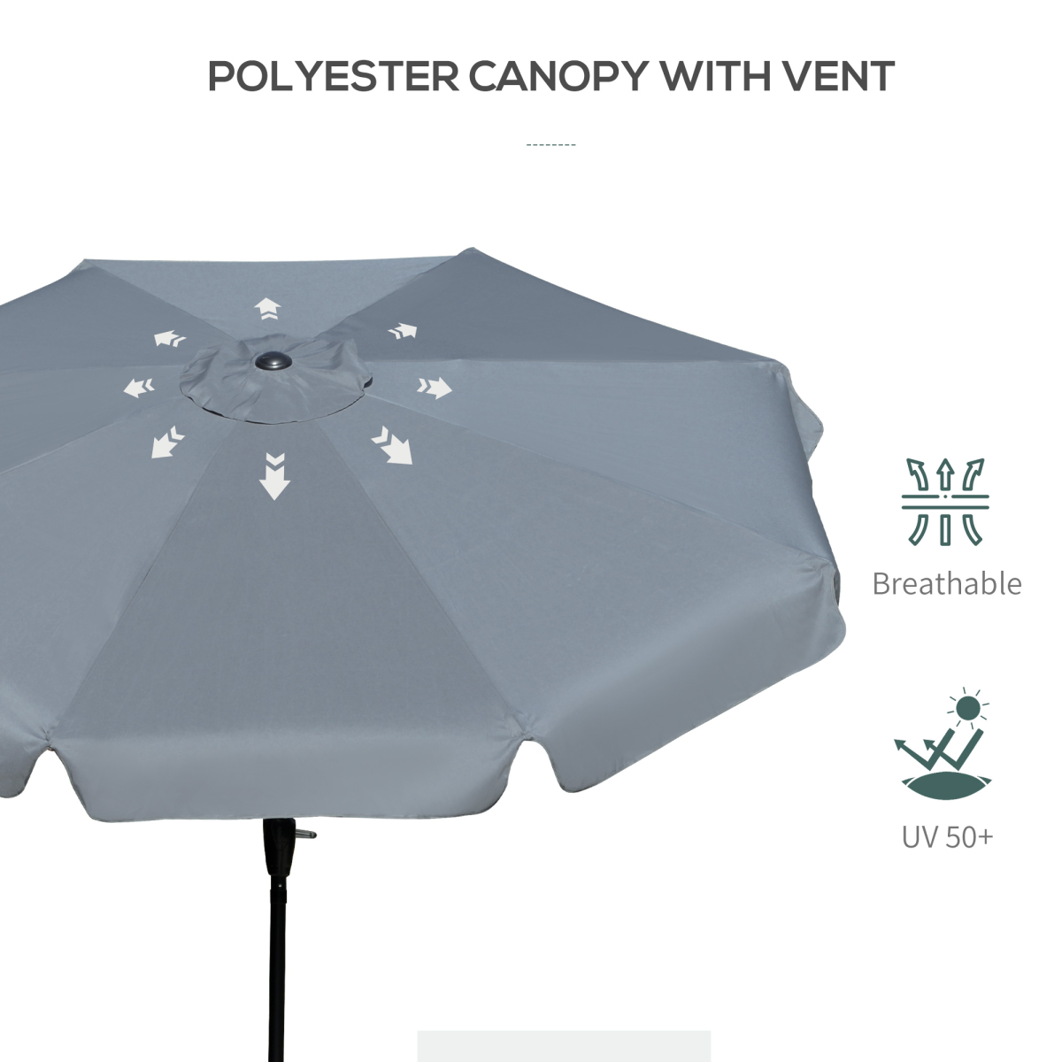Outsunny 2.66m Charcoal Grey Patio Umbrella with Scalloped Edge, Crank Handle and Tilt Function