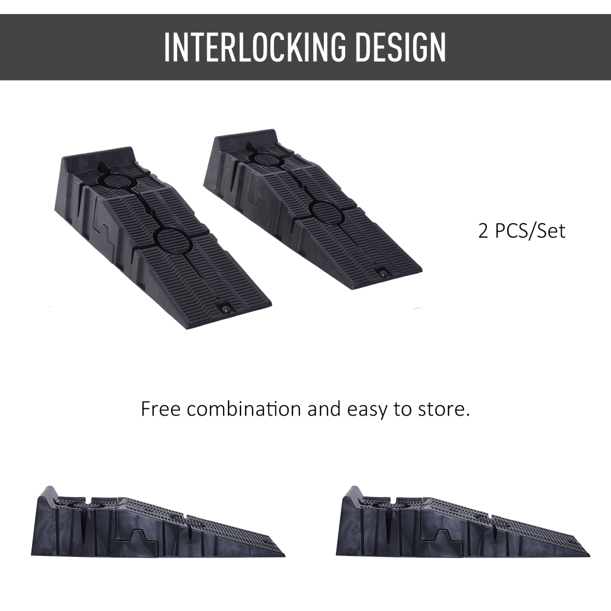 Heavy Duty Plastic Car Lifting Ramps, Anti-Skid, Interlocking Design, 5 Ton Set Capacity